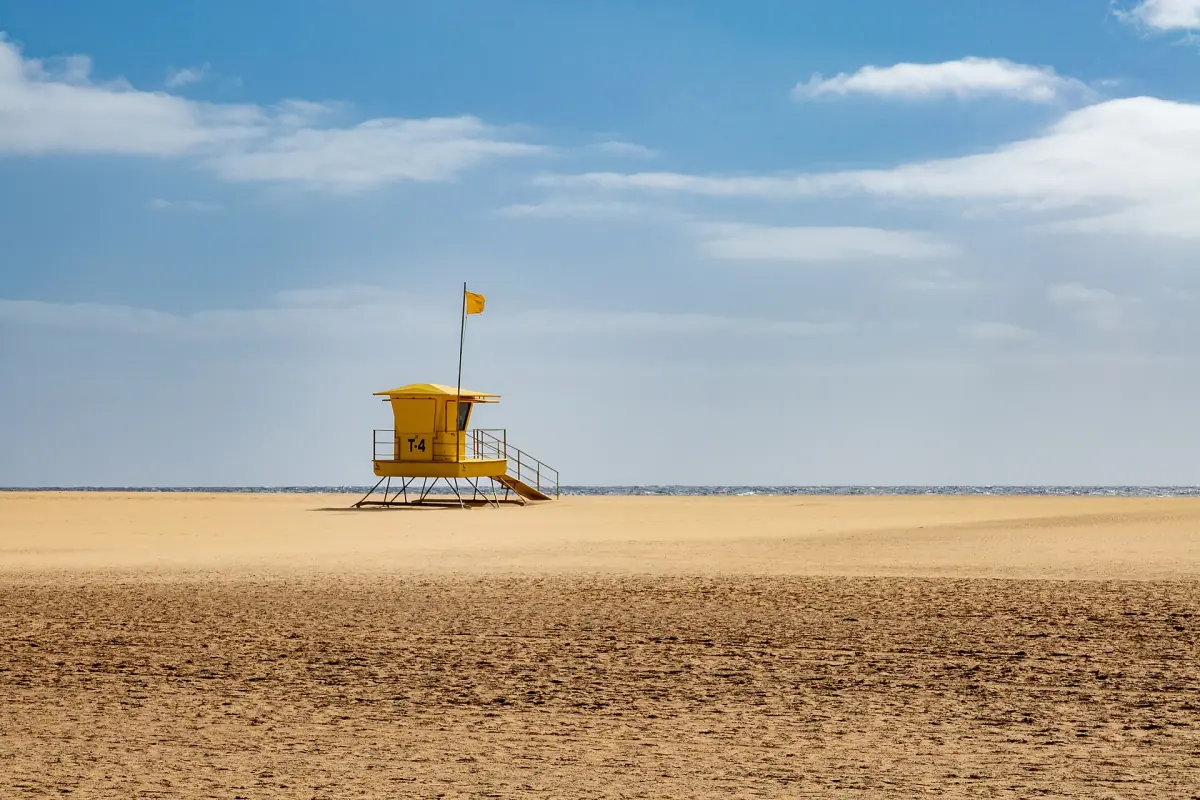 A lifeguard tower on a Fuerteventura beach